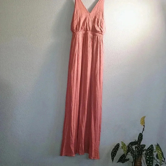Lulus Maxi Dress Womens Medium Lost In Paradise Rusty Rose Strappy Back Slit - Picture 4 of 13
